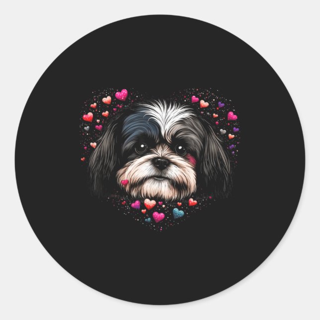 Sticker Rond Shih Tzu Love Heart For Valentines Day On Shih Tzu (Devant)