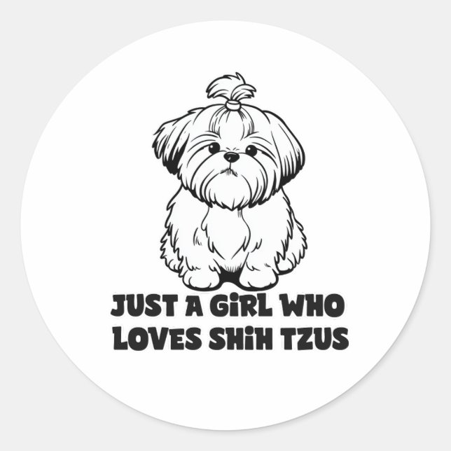 Sticker Rond Shih Tzu Lover Girl – Cartoon Dog Design (Devant)