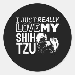 Sticker Rond Shih Tzu Lover  J'Aime Vraiment Mon Shih Tzu