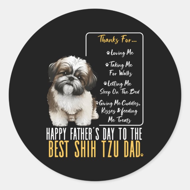 Sticker Rond Shih Tzu Papa Bonne Fête des pères Au Meilleur Shi (Devant)