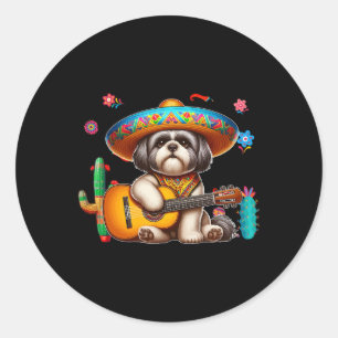 Sticker Rond Shih Tzu Sombrero Guitare Mexicaine Cinco De Mayo