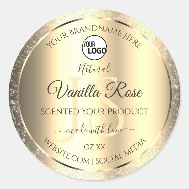 Sticker Rond Shimmery Gold Parties scintillant Initiales Logo É (Devant)