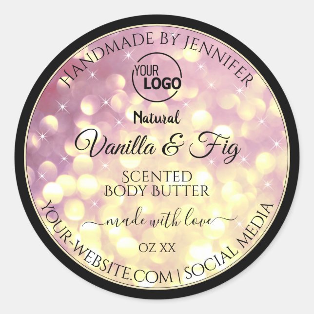 Sticker Rond Shimmery Purple Gold Parties scintillant Logo Étiq (Devant)