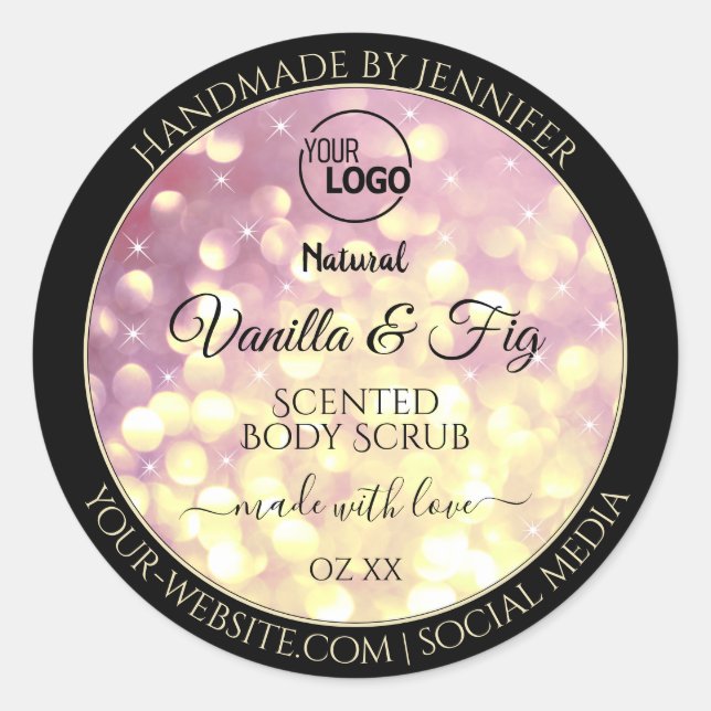 Sticker Rond Shimmery Purple Gold Parties scintillant Logo Étiq (Devant)