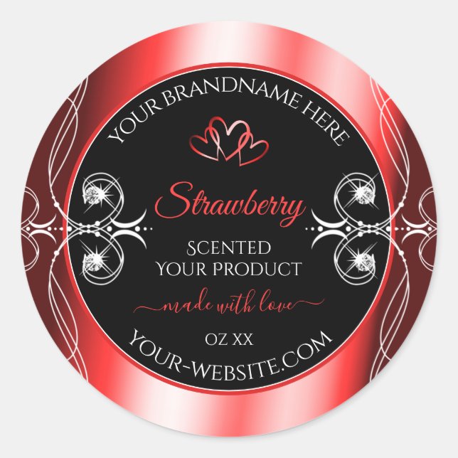 Sticker Rond Shimmery Ruby Red Frame Black Produit Bijoux Étiqu (Devant)