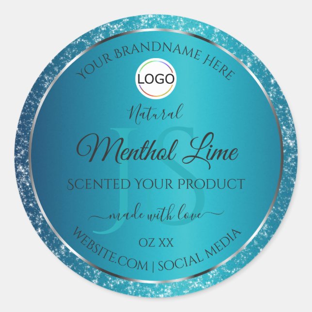 Sticker Rond Shimmery Turquoise Logo Initiales Parties scintill (Devant)