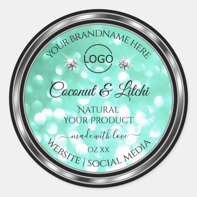 Sticker Rond Shimmery Turquoise Parties scintillant Produit Éti (Devant)