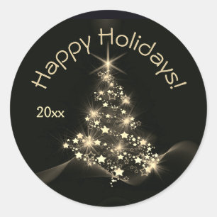 Sticker Rond Shine d'or des étoiles sur l'arbre de Noël Année s