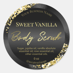 Sticker Rond Shiny Black Gold Parties scintillant Corps Étiquet