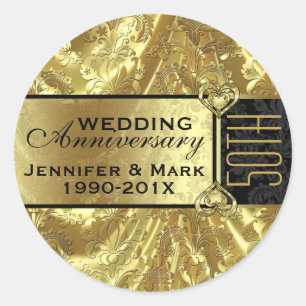 Sticker Rond Shiny Gold & Sparkles 50e anniversaire de Mariage