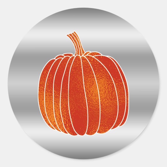 Sticker Rond Shiny Orange Automne Citrouille Argent brillant Fa (Devant)