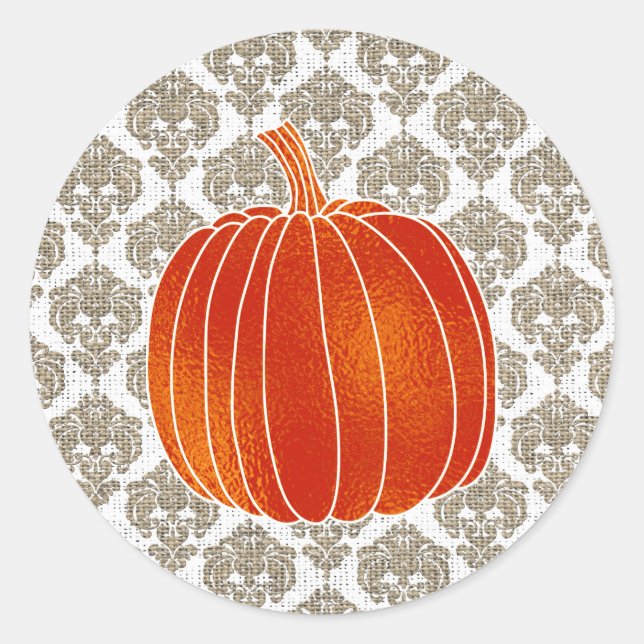 Sticker Rond Shiny Orange Citrouille d'automne Burlap White Dam (Devant)