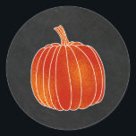 Sticker Rond Shiny Orange Citrouille d'automne Chalkboard Party<br><div class="desc">Shiny Orange Automne Citrouille Chalkboard Party Favoriser Stickers</div>