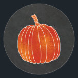Sticker Rond Shiny Orange Citrouille d'automne Chalkboard Party<br><div class="desc">Shiny Orange Automne Citrouille Chalkboard Party Favoriser Stickers</div>