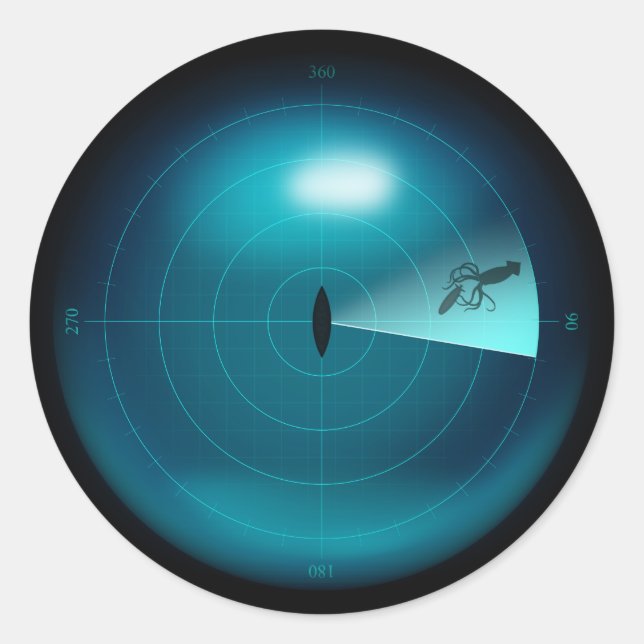 Sticker Rond Ship Sonar Screen Kraken Giant Squid Nautical (Devant)