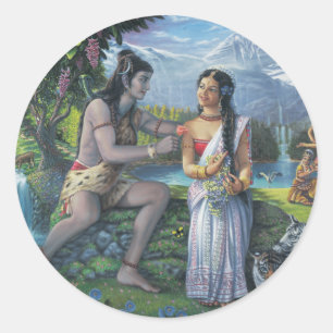 Sticker Rond Shiva et Parvati - le couple Tout-Propice