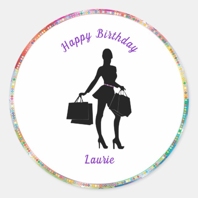 Sticker Rond Shopaholic Glam Anniversaire (Devant)