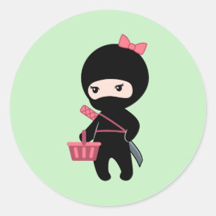 Sticker Rond Shopping Ninja Girl on Green
