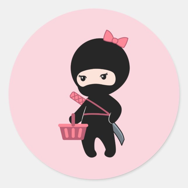 Sticker Rond Shopping Ninja Girl sur rose (Devant)