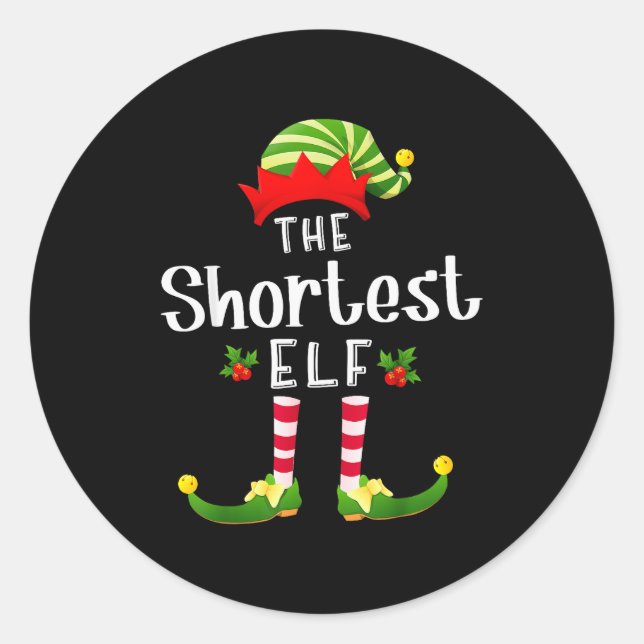 Sticker Rond Shortest Christmas Elf Matching Pajama X-mas Party (Devant)