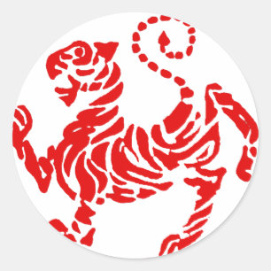 Sticker Rond Shotokan Red Rising Sun Tiger Japonais Karaté