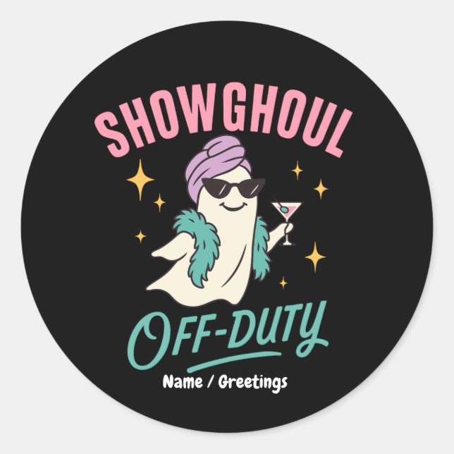 Sticker Rond Showghoul Off-Duty Retro Halloween Glam Ghost Fun (Devant)
