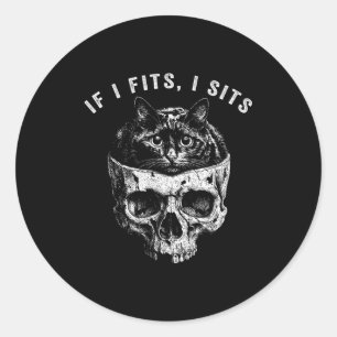 Sticker Rond Si ça va je m'assois crâne de chat noir gothique s