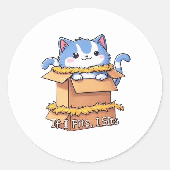 Sticker Rond Si je m'adapte, j'assieds le chat dans l'autocolla (Devant)