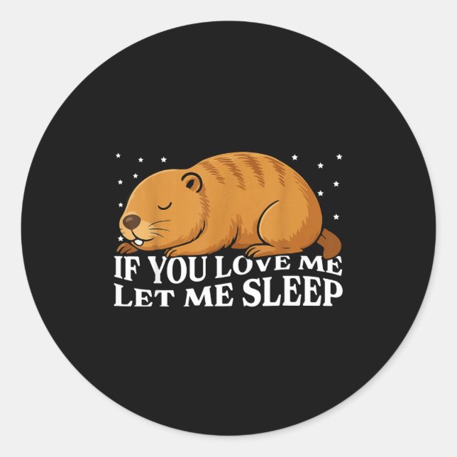 Sticker Rond Si tu m'aimes laisse-moi dormir Funny Groundhog Da (Devant)