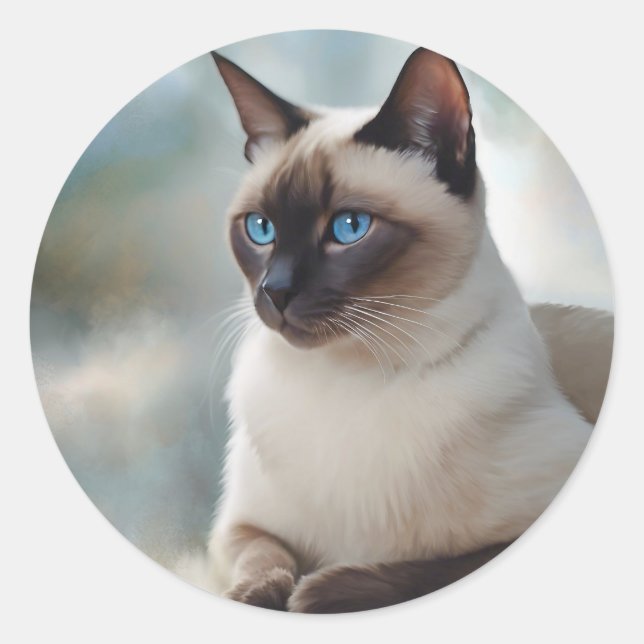 Sticker Rond Siamese Chat 749 Art numérique (Devant)