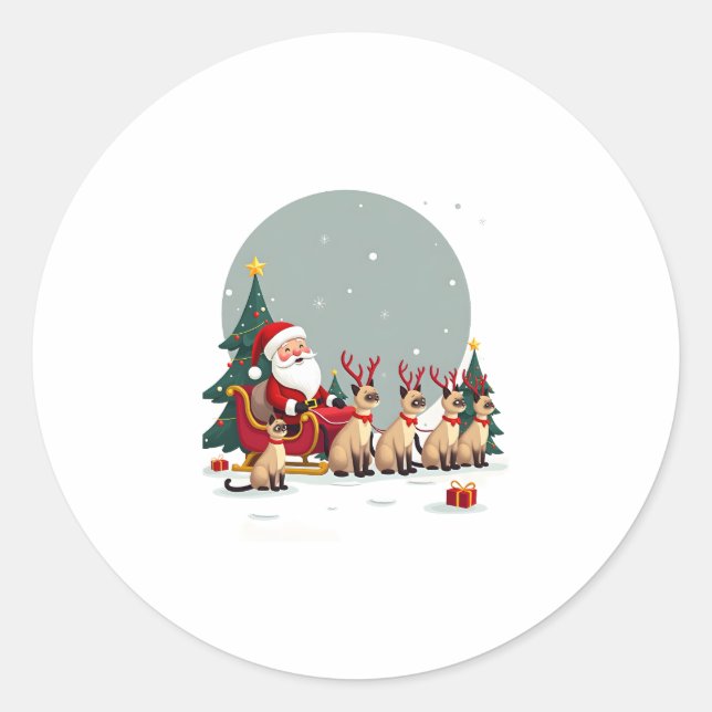 Sticker Rond Siamese Reindeer Christmas Siamese Cat Lover Gifts (Devant)