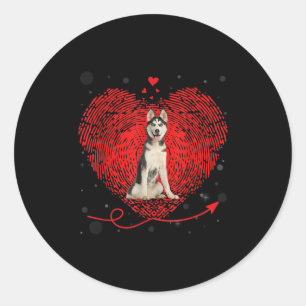 Sticker Rond Siberian Husky Heart Love   Funny Valentin