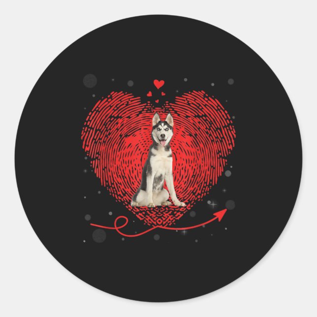 Sticker Rond Siberian Husky Heart Love | Funny Valentin (Devant)