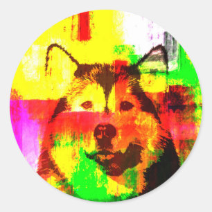 Sticker Rond Sibérie Husky Chig Art