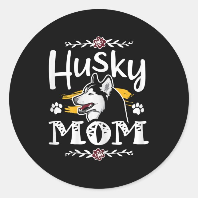 Sticker Rond Sibérie husky maman cadeaux husky maman chien prop (Devant)