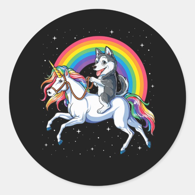 Sticker Rond Sibérie Husky Unicorn Girls Space Galaxy (Devant)