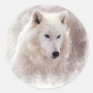 STICKER ROND SIBÉRIEN BLANC HUSKY.