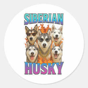 Sticker Rond Sibérien Husky