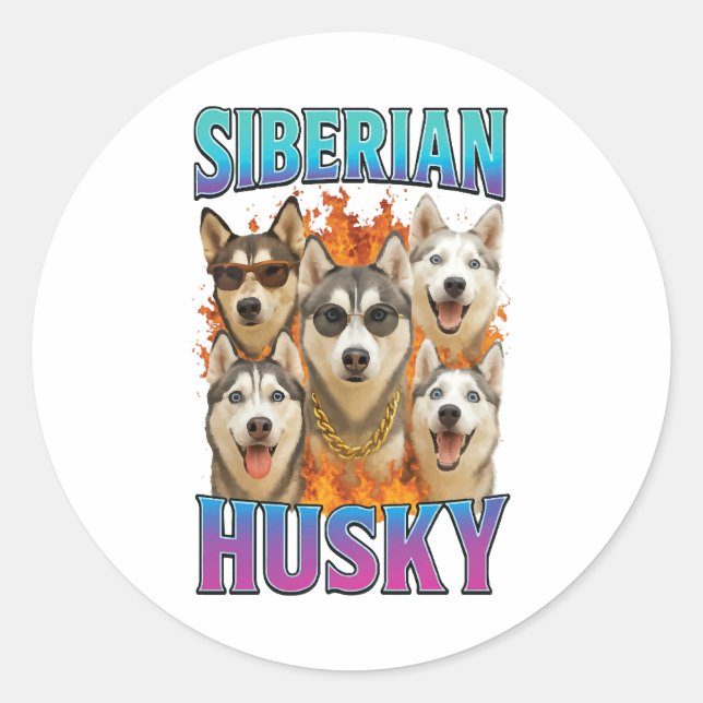 Sticker Rond Sibérien Husky (Devant)