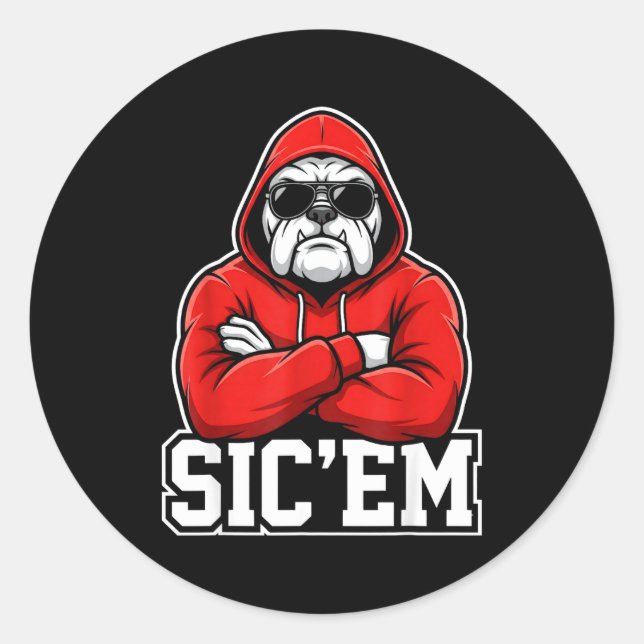 Sticker Rond Sic'em Bulldogs Graphic Men Women Kid Boy Girl  (Devant)