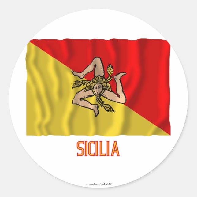 Sticker Rond Sicilia agitant drapeau avec nom (Devant)