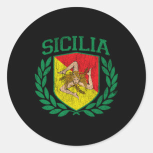Sticker Rond Sicilia Drapeau Et Bouclier Avec Trinacria Sicile