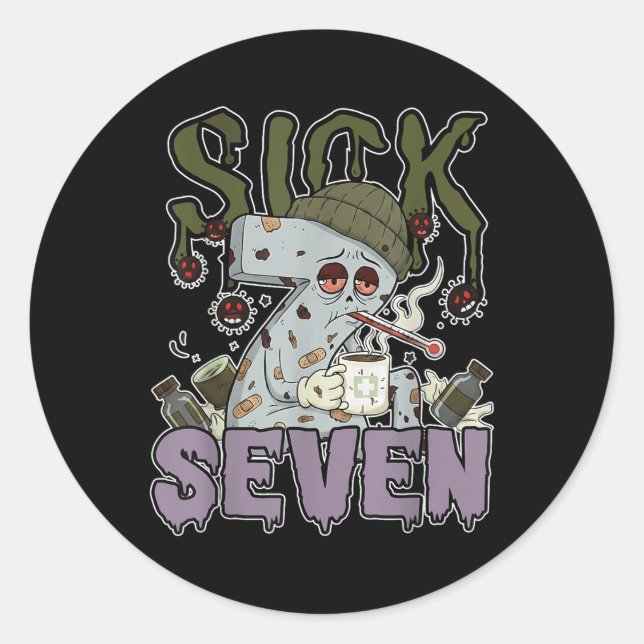 Sticker Rond Sick Seven Meme Tee 67 Six Seven Funny Wordplay  (Devant)