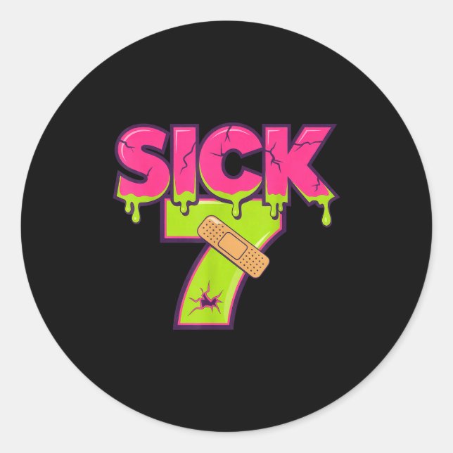 Sticker Rond Sick Seven Meme Tee Six Seven Fun Wordplay Drip  (Devant)