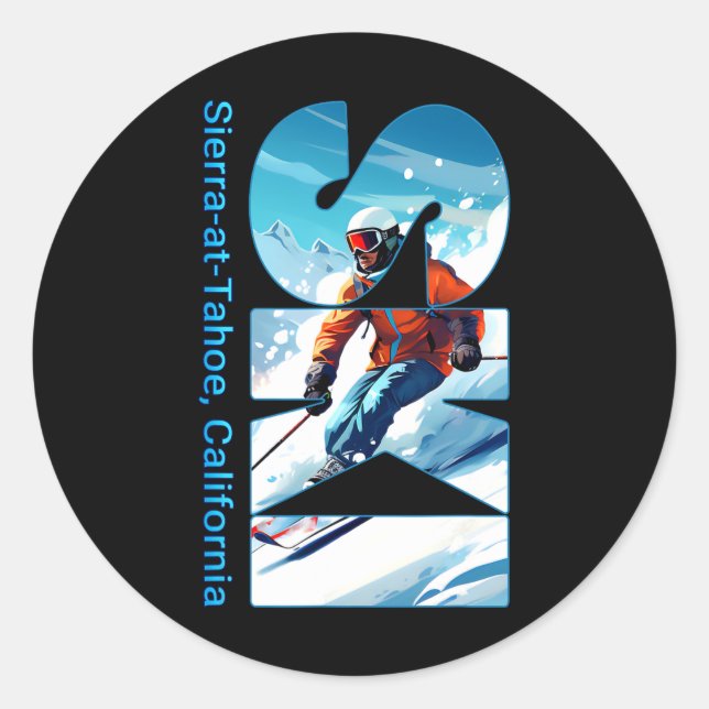 Sticker Rond Sierra-at-tahoe Cool Ski Vacances Ski Extérieur S (Devant)