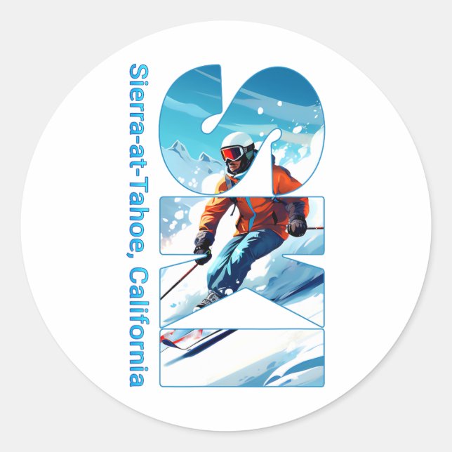 Sticker Rond Sierra-at-tahoe Cool Ski Vacances Ski Extérieur S (Devant)