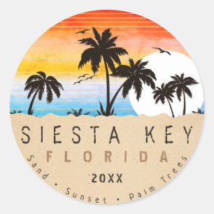 Sticker Rond Siesta Key Florida Beach Retro Sunset Souvenir 80s