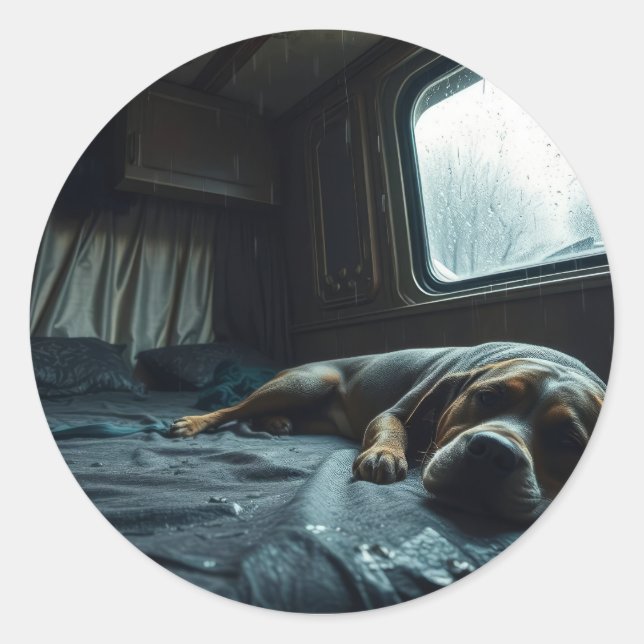 Sticker Rond Sieste de chien RV rêveuse (Devant)