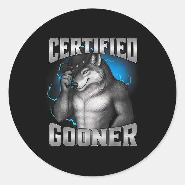 Sticker Rond Sigma Wolf Cringe Drôle Gooner Certifié  (Devant)