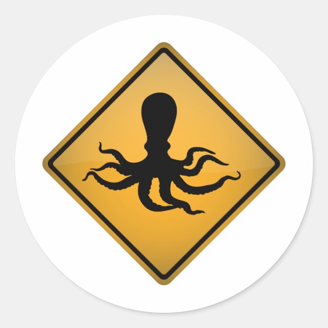 Sticker Rond Signal d'avertissement octopus (Devant)